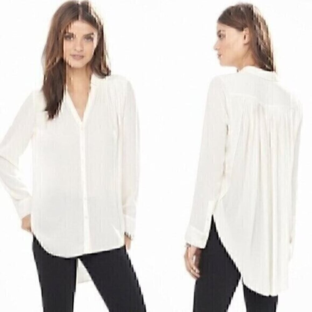 EXPRESS Cream Ivory Accordion Pleated Pleat Back Long Sleeve Button Down Small S